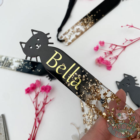 cat shape bookmark with personalised name stones
