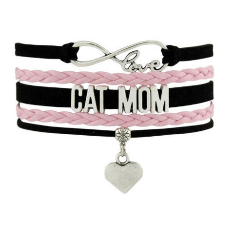 cat mom black and pink bracelet for cat lovers mothers day