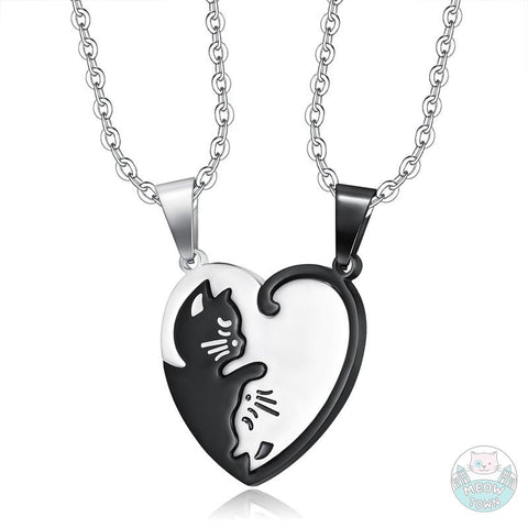 yin yang love necklace set cat heart shape