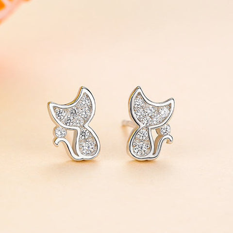 cat earrings with crystals stainless steel
