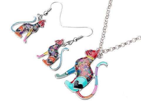 enamel jewellery set necklace and earrings for cat lady