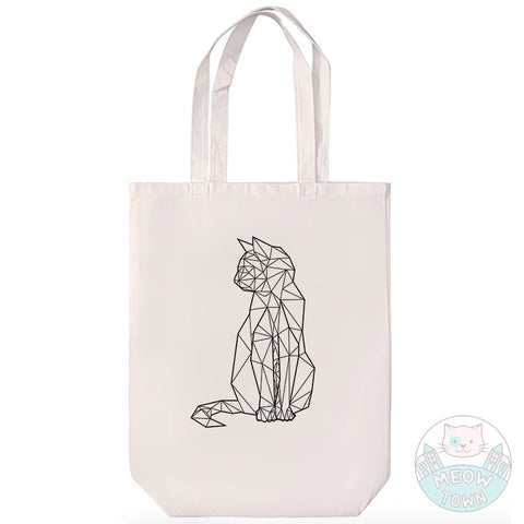 geometric cat print durable tote bag for cat lovers