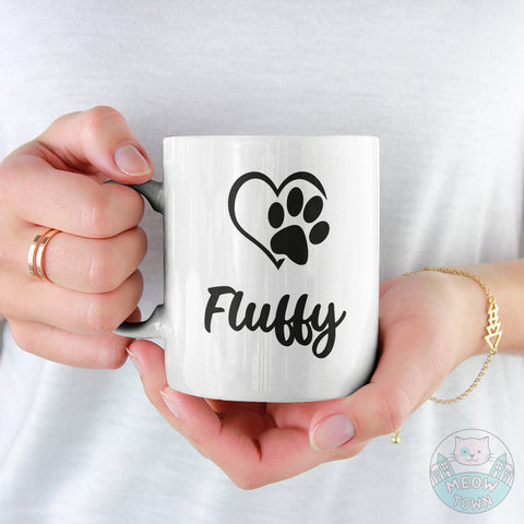paw and heart custom name pet lover mug for cat and dog owners