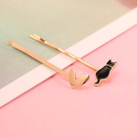 cat and heart hair pins accessory for cat lovers