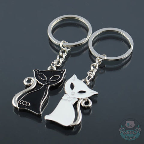 black and white cats keychain gifts accessory for cat lovers