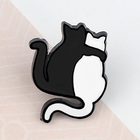 black and white pin badge gift for cat lovers