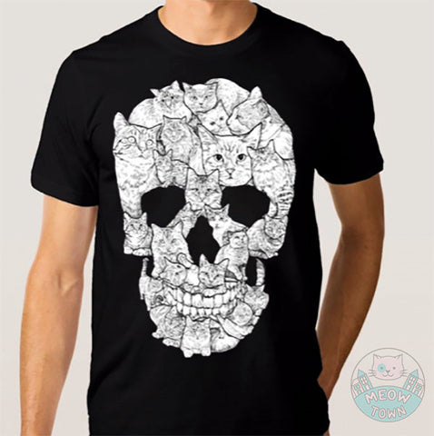 skull from cat shapes t-shirt for cat dads