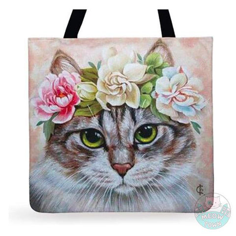 floral tote bag for cat lover ladies