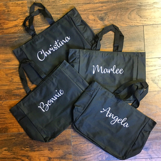 CUSTOM Embroidered Name Zipper Tote Bags __ Weekender Bag – Dearly Threaded