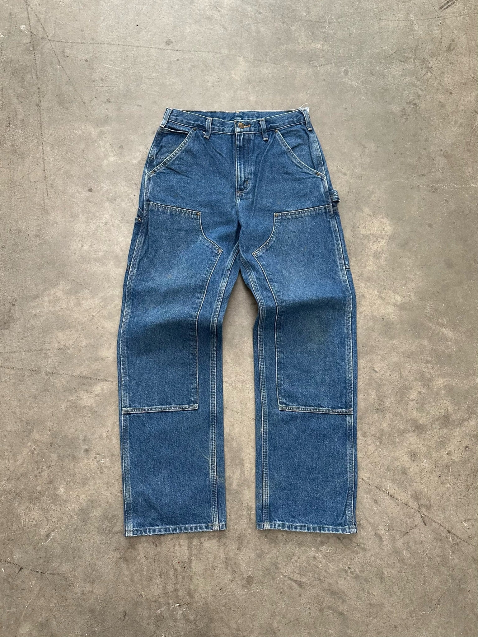 FADED BLUE DENIM CARHARTT DOUBLE KNEE PANTS - 1990S – AKIMBO CLUB