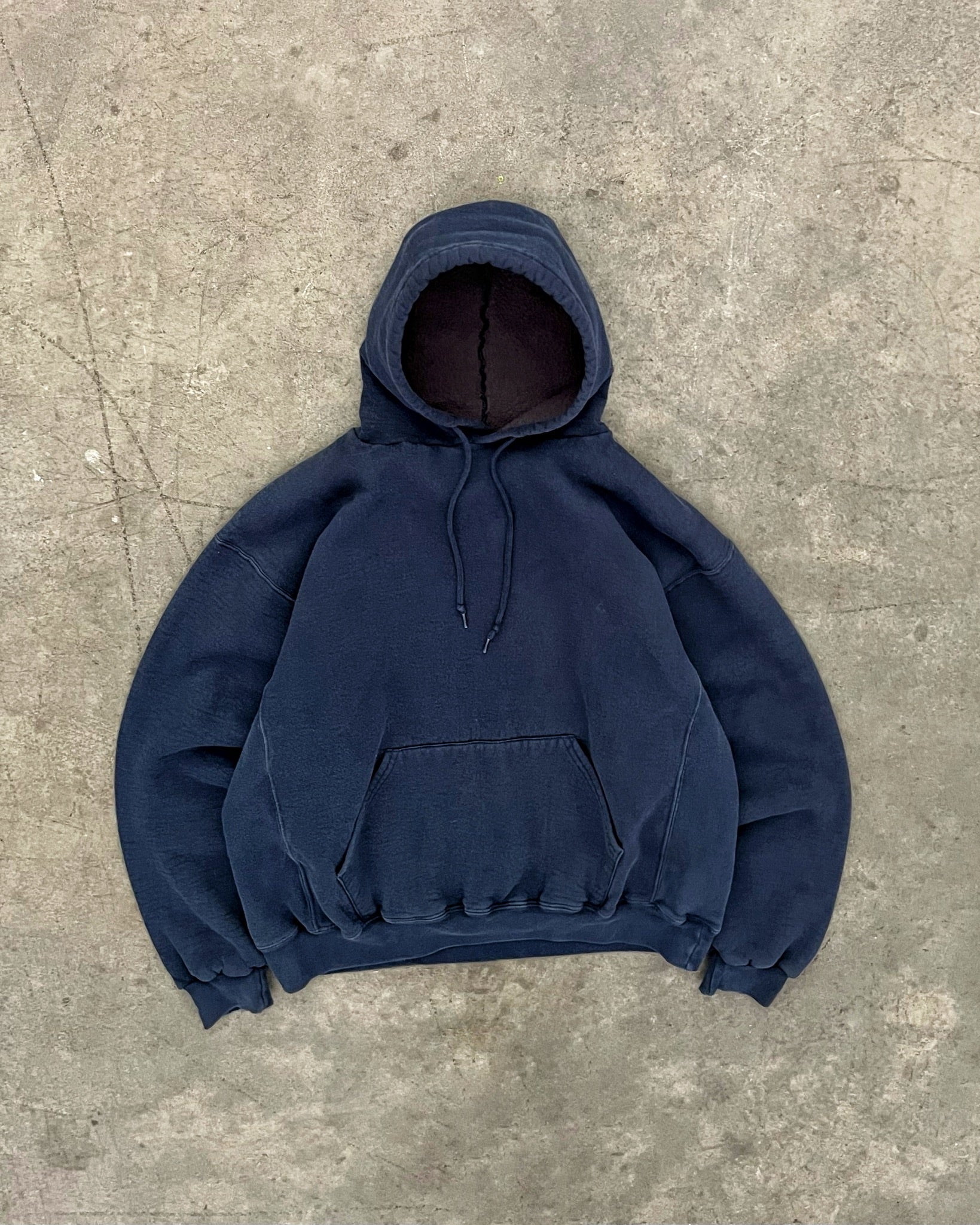 FADED NAVY BLUE HEAVYWEIGHT RUSSELL HOODIE - 1990S – AKIMBO CLUB