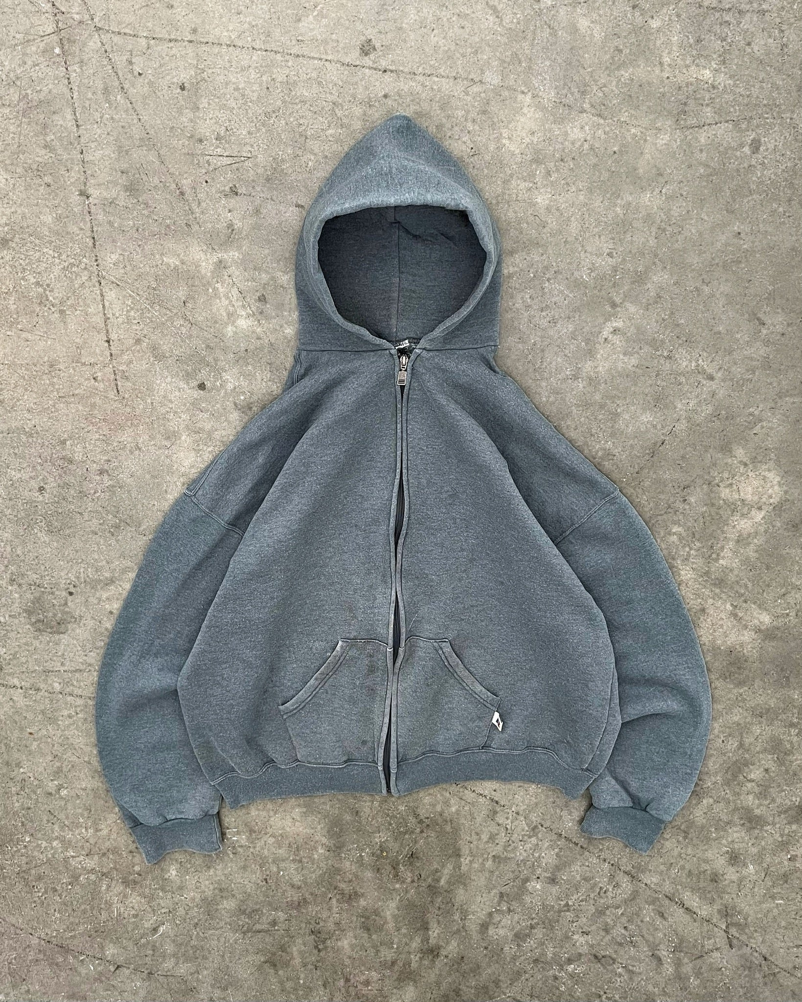 FADED STONE GREY RUSSELL ZIP UP HOODIE - 1990S – AKIMBO CLUB