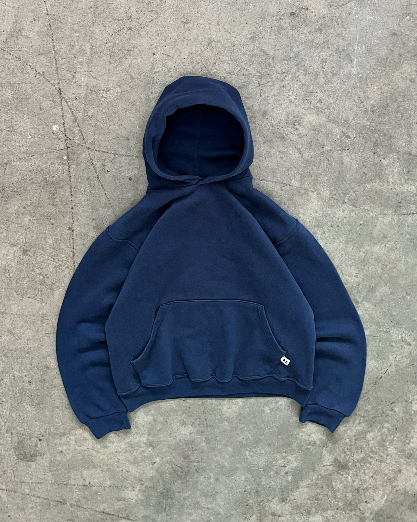 FADED NAVY BLUE RUSSELL HOODIE - 1990S – AKIMBO CLUB