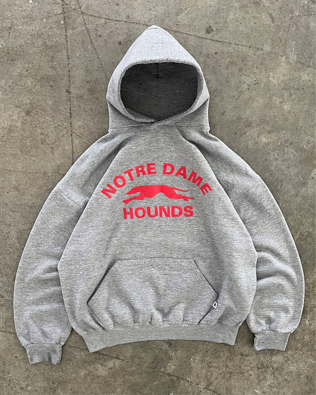 GREY “NOTRE DAME HOUNDS” RUSSELL HOODIE 1990S