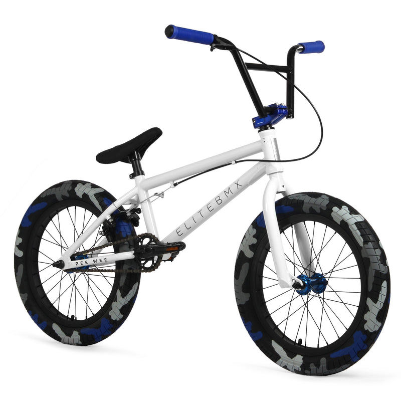 white and blue bmx bike
