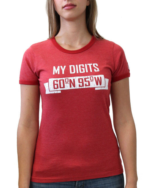 60°N 95°W Women's Faded Red Ringer T-Shirt | 60°N 95°W Brand & Co.
