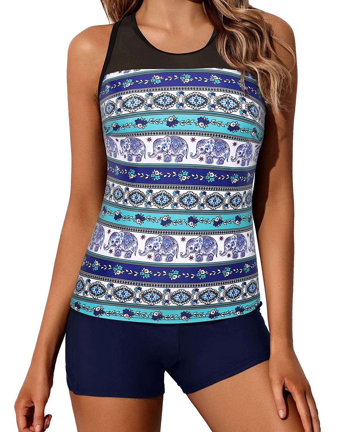 Blue Mandala Tankini with Shorts – Thophia