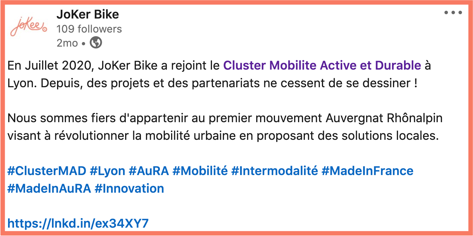 JoKer Bike, membre du Cluster Mobilité Active & Durable