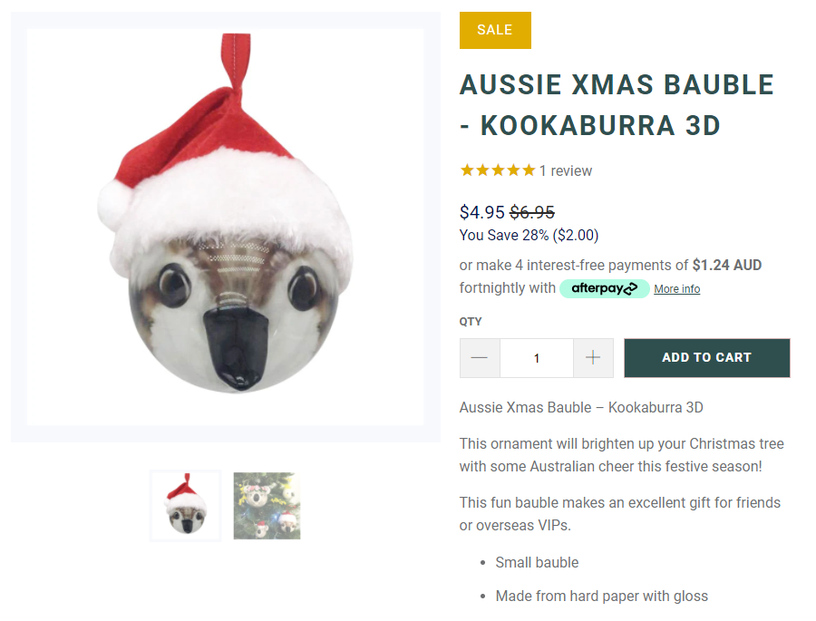 Aussie Xmas Bauble – Kookaburra 3D