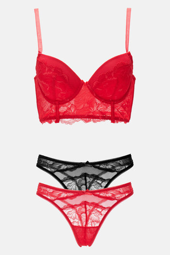 Switch It Up Bra and 2 Panty Set - Red