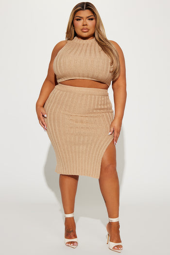 Women's Everything I Want Faux Fur Skirt Set in Taupe Size XL by Fashion Nova