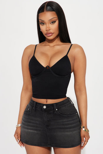 Steph Feather Trim Cropped Tank Top - Black