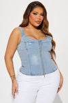 Maxine Metallic Denim Corset Top - Light Wash