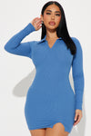 Miley Ribbed Mini Dress - Blue