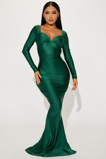 Sugar Free Satin Maxi Dress - Hunter, Fashion Nova, Dresses