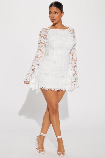 Mollie Lace Mini Dress - White, Fashion Nova, Dresses