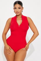 Selena Mock Neck Bodysuit - Red