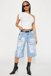 Know Your Place Ripped Denim Jorts - Light Wash