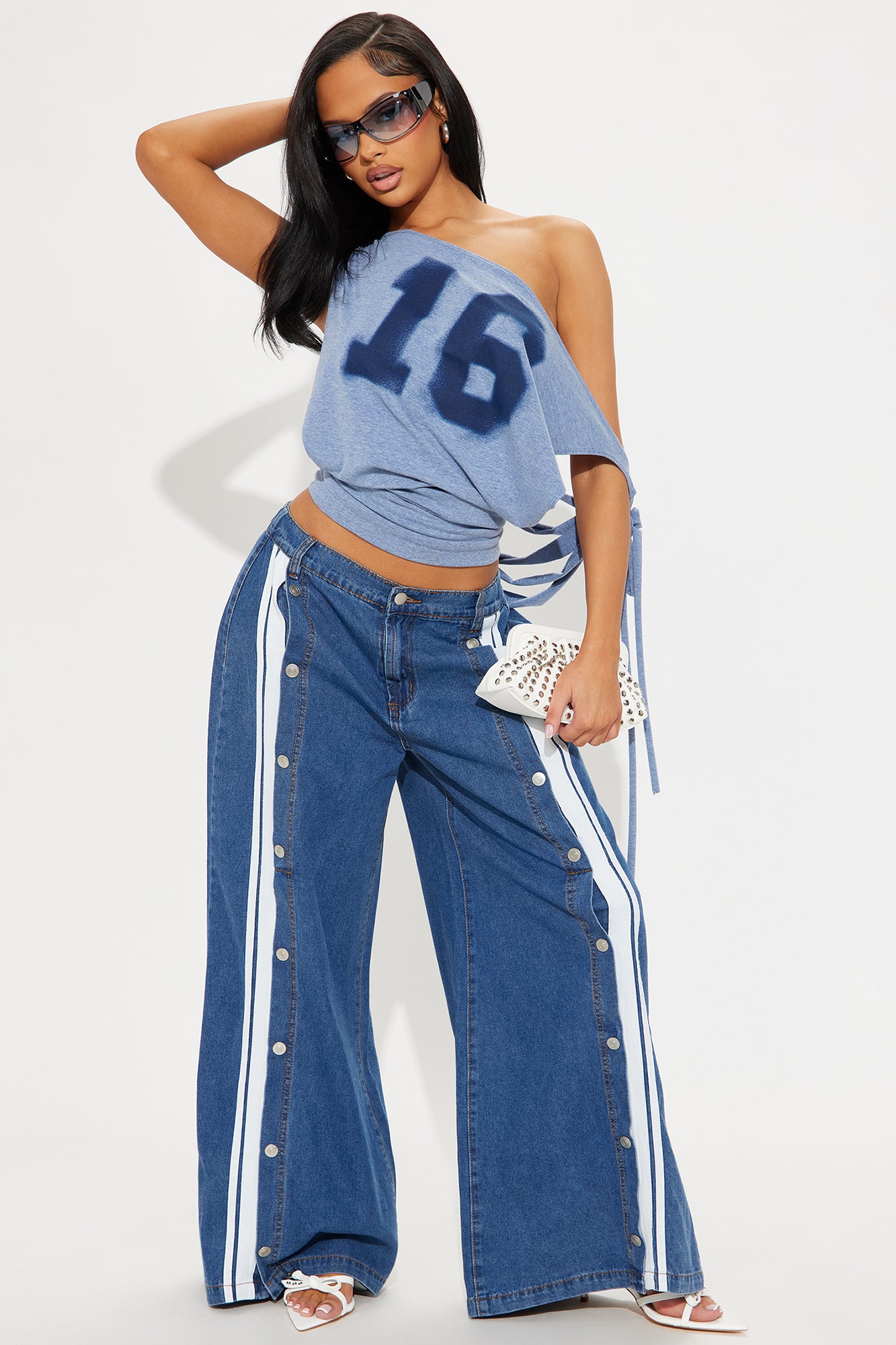 Paulette Non Stretch Snap Wide Leg Jeans - Dark Wash