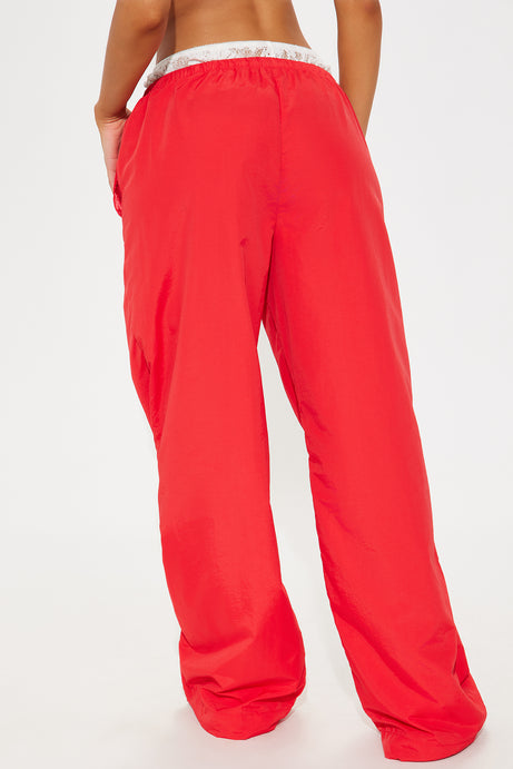 Averil Double Waistband Windbreaker Jogger - Red