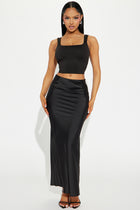 Brunch to GNO Satin Maxi Skirt - Black