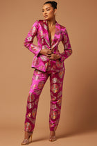 Margo Satin Embroidered Blazer Suit Set - Fuchsia