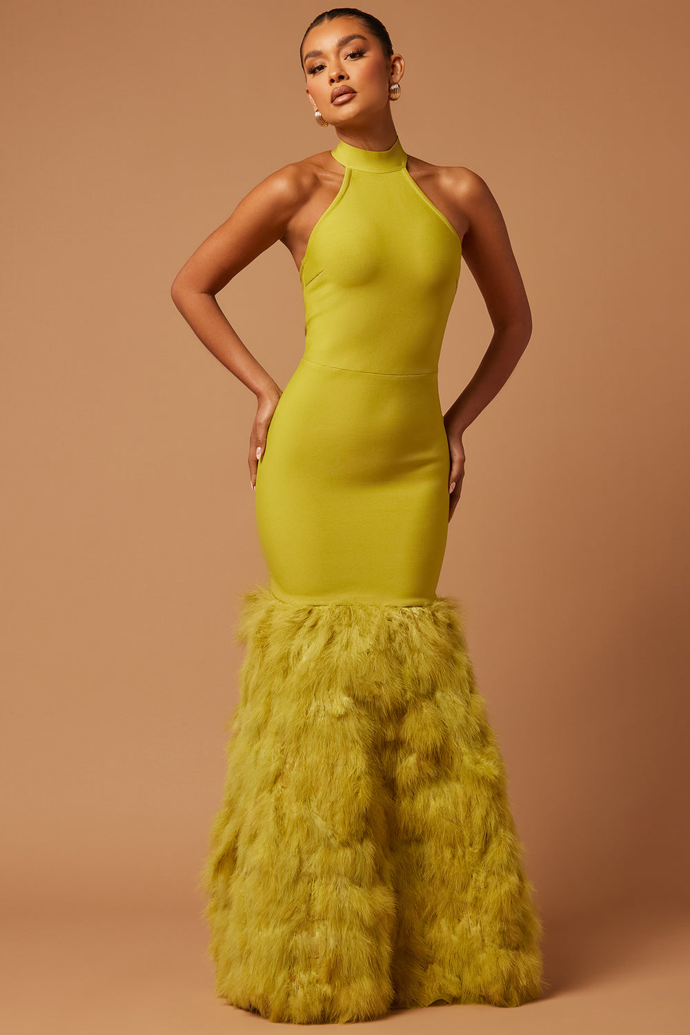 Bailey Feather Bandage Dress - Chartreuse