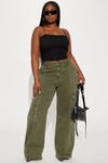 Arzu Wide Leg Cargo Pant - Olive