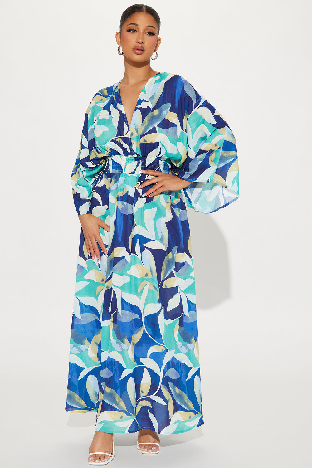Costa Rica long chiffon dress - Blue/combo
