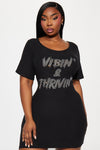 Vibin And Thrivin Rhinestone PJ Sleep Shirt - Black