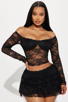 Adryana Ruffled Lace Skirt Set - Black