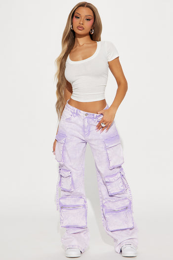 Dolly Knee Slit Cargo Pant - Lavender, Fashion Nova, Pants