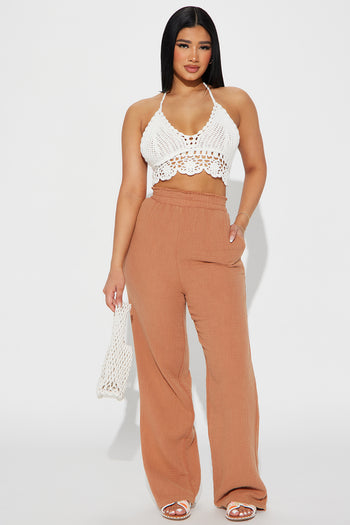 Celine Tie Waist Wide Leg Pant - Brown, Fashion Nova, Pants