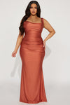 Michelle Draped Back Gown - Marsala