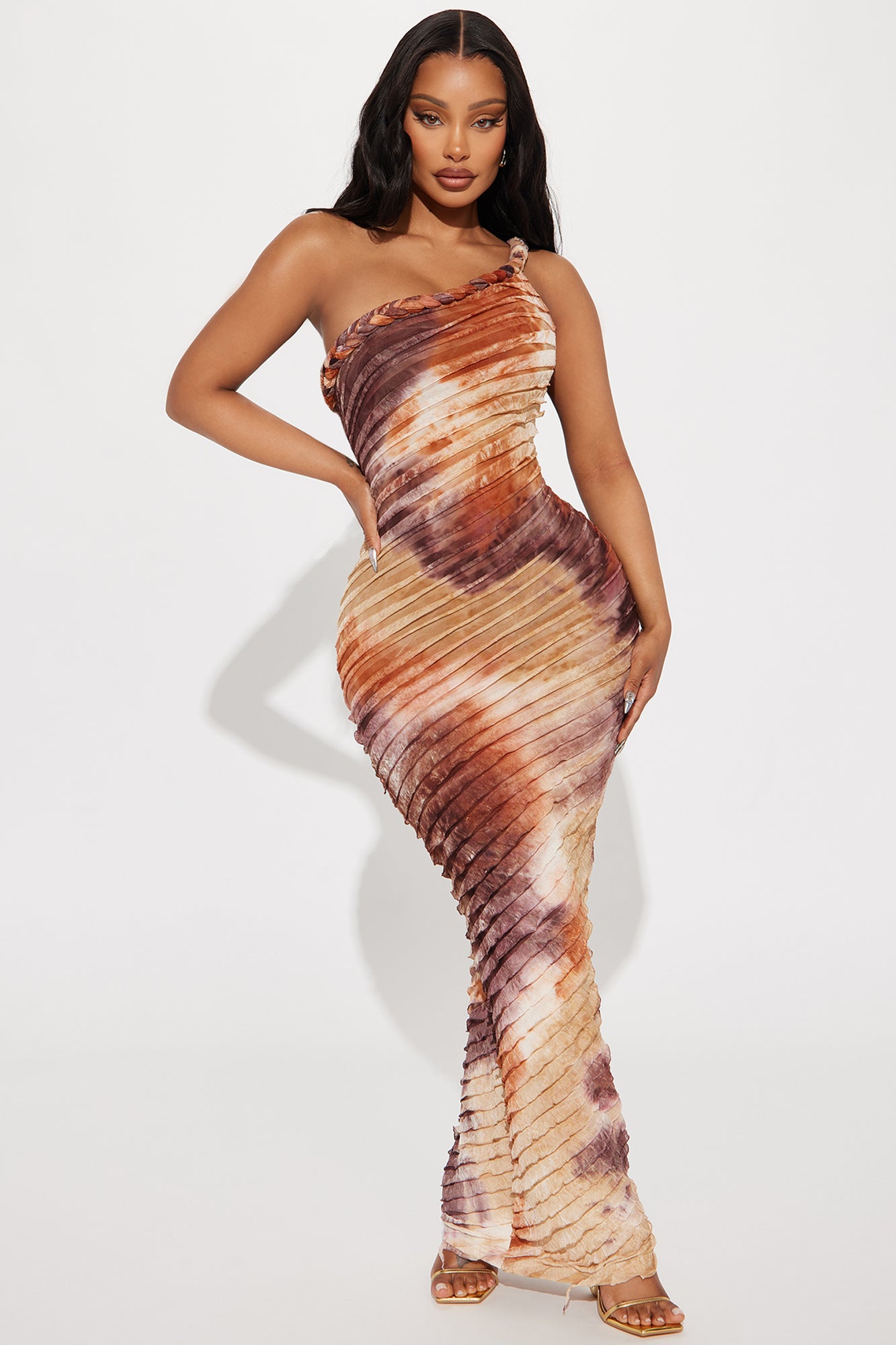 Image of Maylee Textured Maxi Dress - Brown Combo