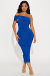 Serene Dream Off Shoulder Midi Dress - Royal