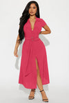 Elise Button Up Midi Dress - Fuchsia