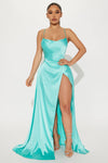 Alicia Satin Maxi Dress - Aqua