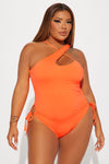 Beachside Coconuts Ruched Asymmetrical 1 Piece Swimsuit - Orange