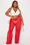 Celeste Ruffles Mesh Cover Up Pants - Red